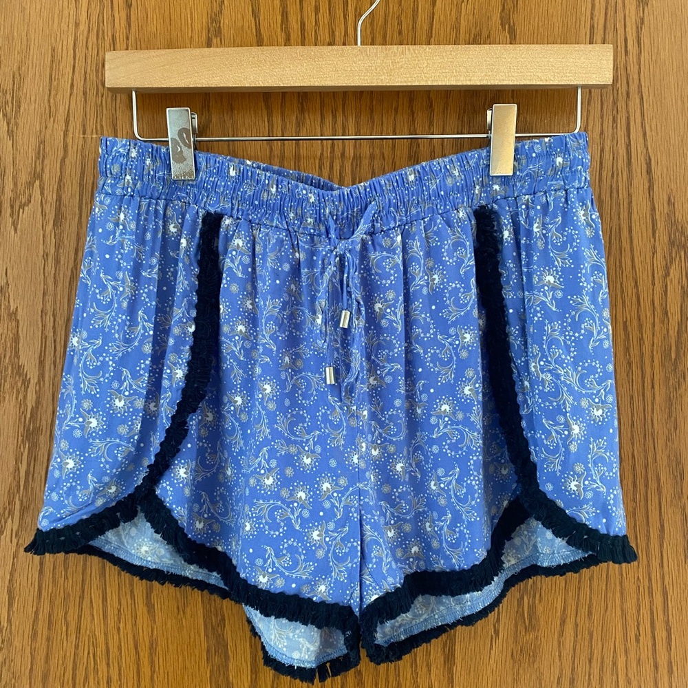 Blue Print Shorts with Black Trim